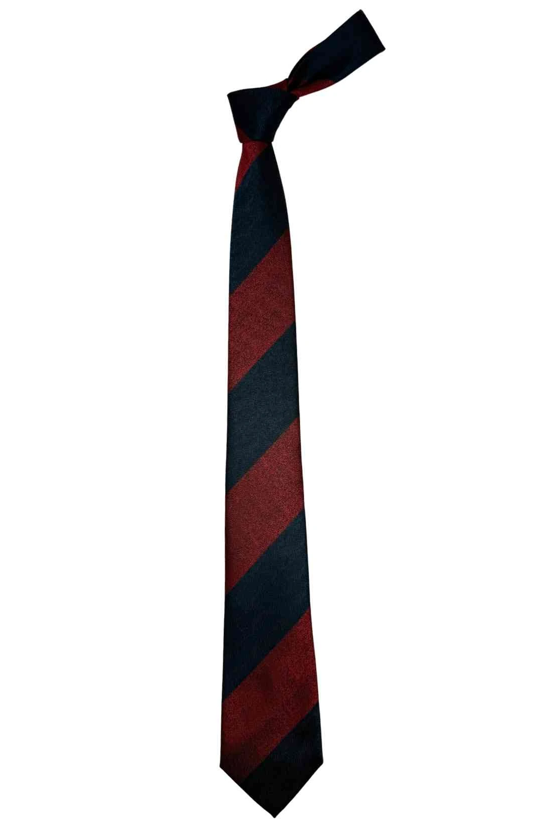 Maroon & Navy Blue Striped Bamboo Silk Necktie For Men | Diagonal Textured Design