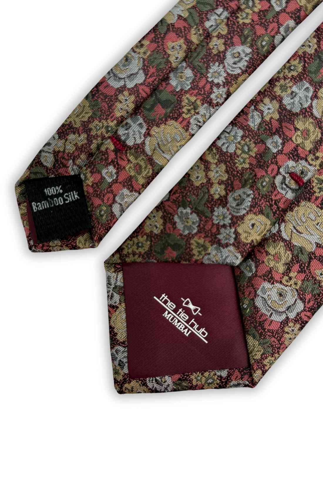 Maroon Bamboo Silk Necktie For Men | Floral Jacquard Design