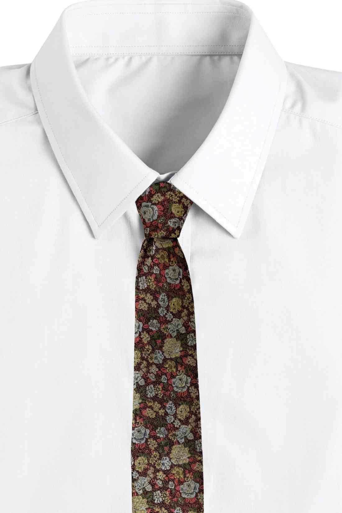 Maroon Bamboo Silk Necktie For Men | Floral Jacquard Design