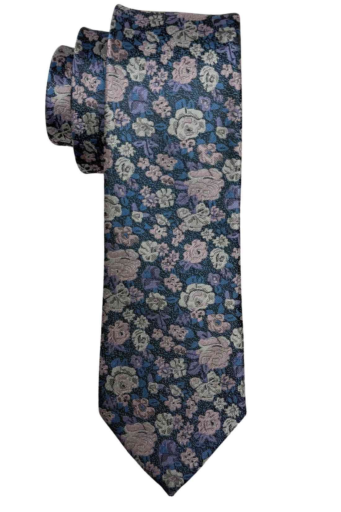 Navy Blue Bamboo Silk Necktie For Men | Floral Jacquard Design