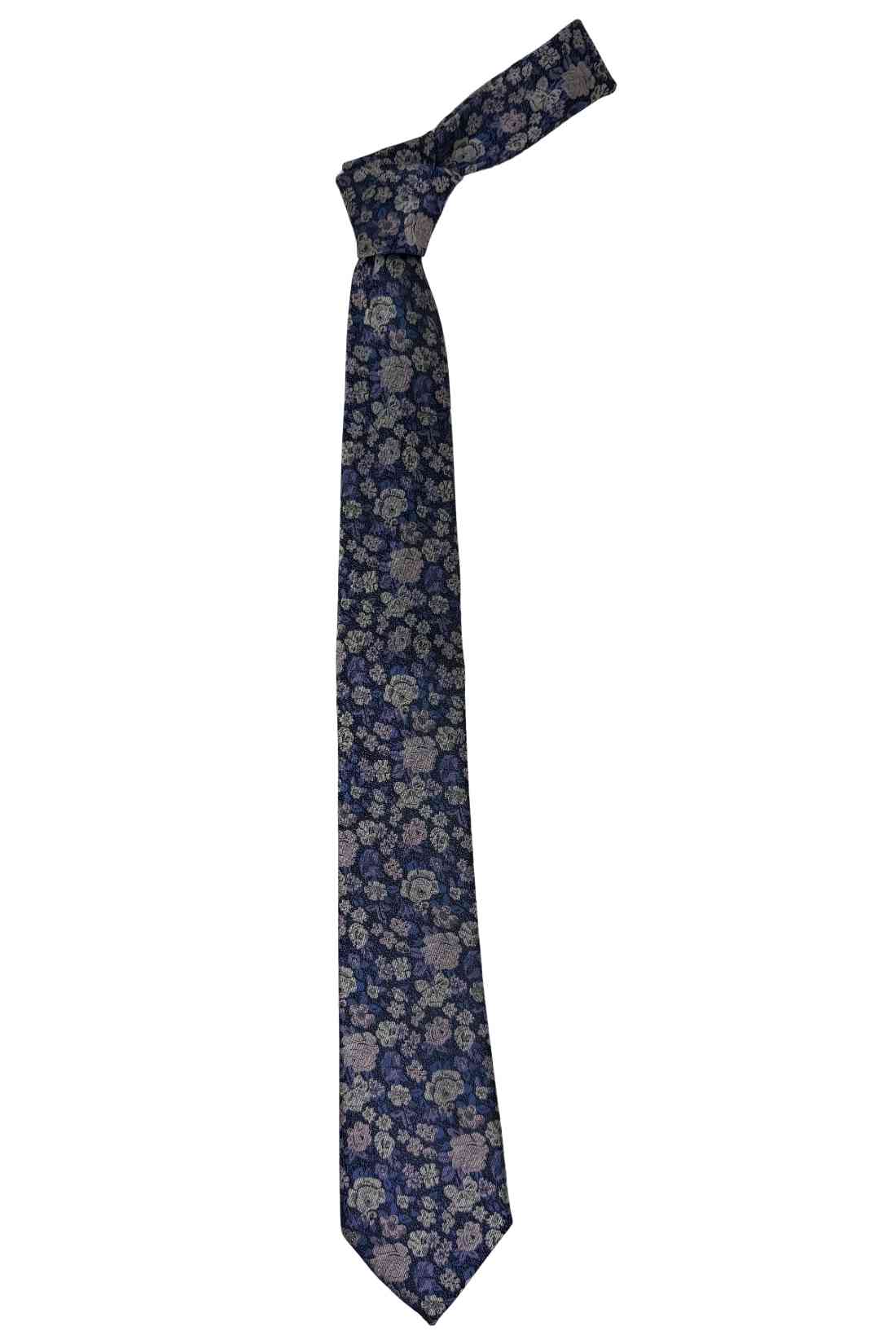 Navy Blue Bamboo Silk Necktie For Men | Floral Jacquard Design