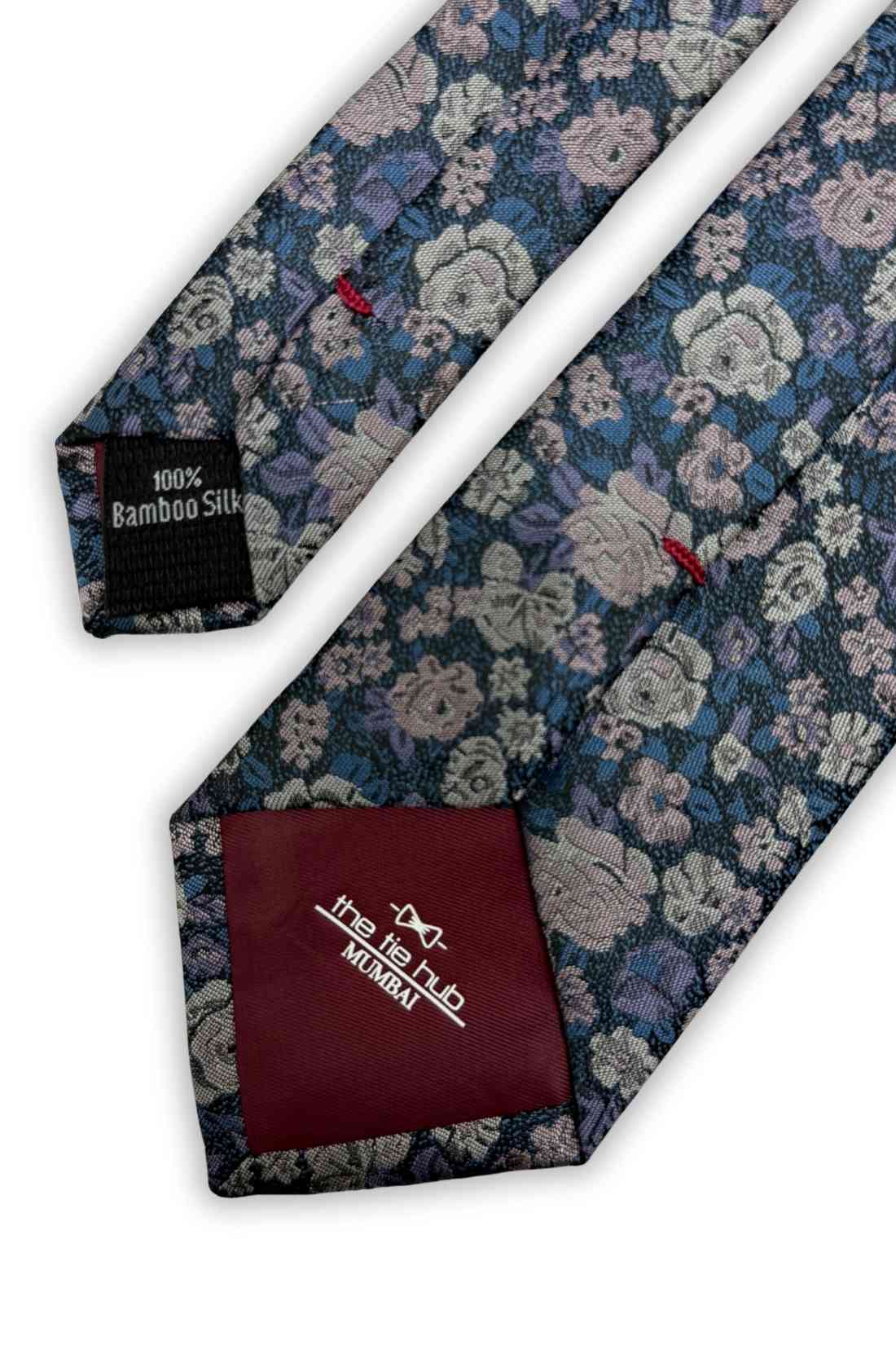 Navy Blue Bamboo Silk Necktie For Men | Floral Jacquard Design