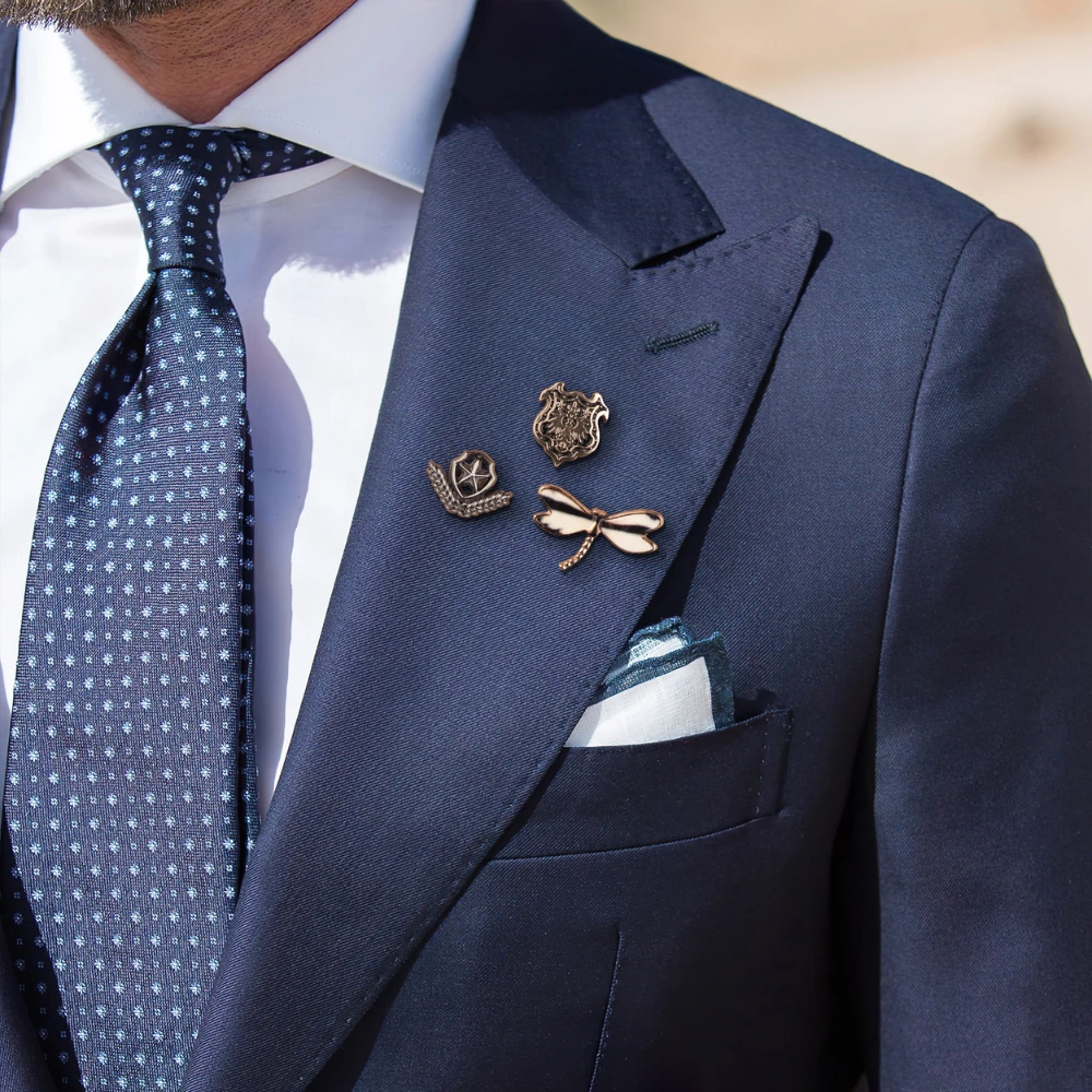 Star, Crest & Dragonfly Lapel Pin Set for Men Regal Brass Brooch Set for Blazers, Jackets & Suits