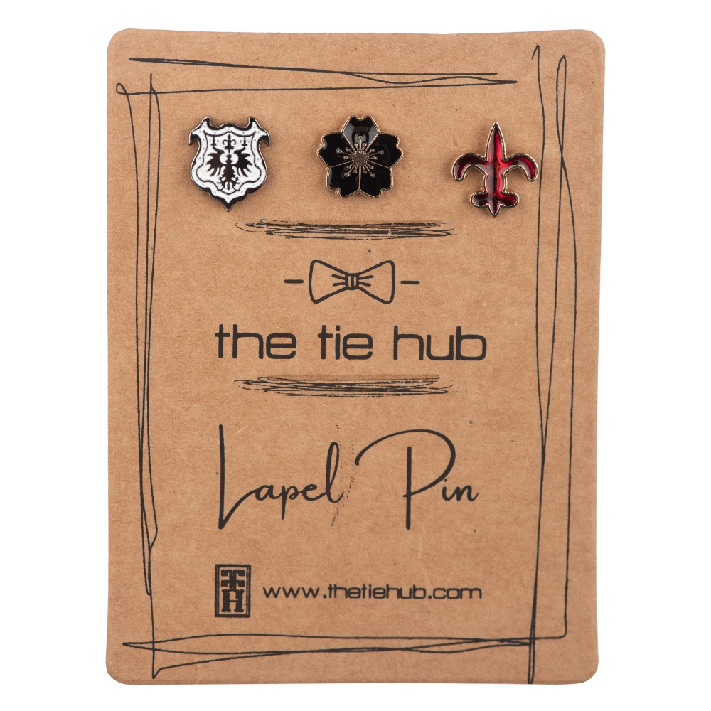 Shield, Flower & Fleur-de-Lis Lapel Pin Set for Men Regal Brass Brooch Set for Suits, Blazers & Party Wear