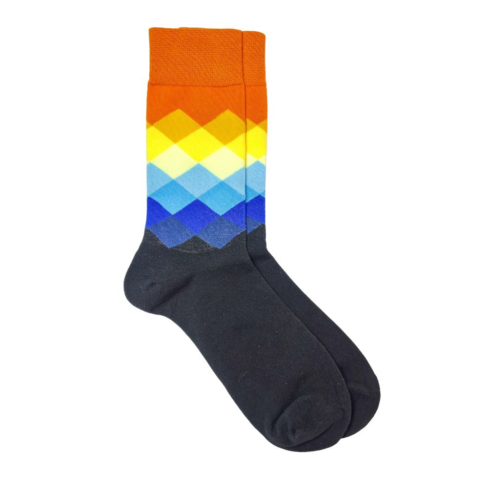 Black Crew Socks with Vibrant Geometric Pattern β Soft Cotton, Stretchable & Breathable