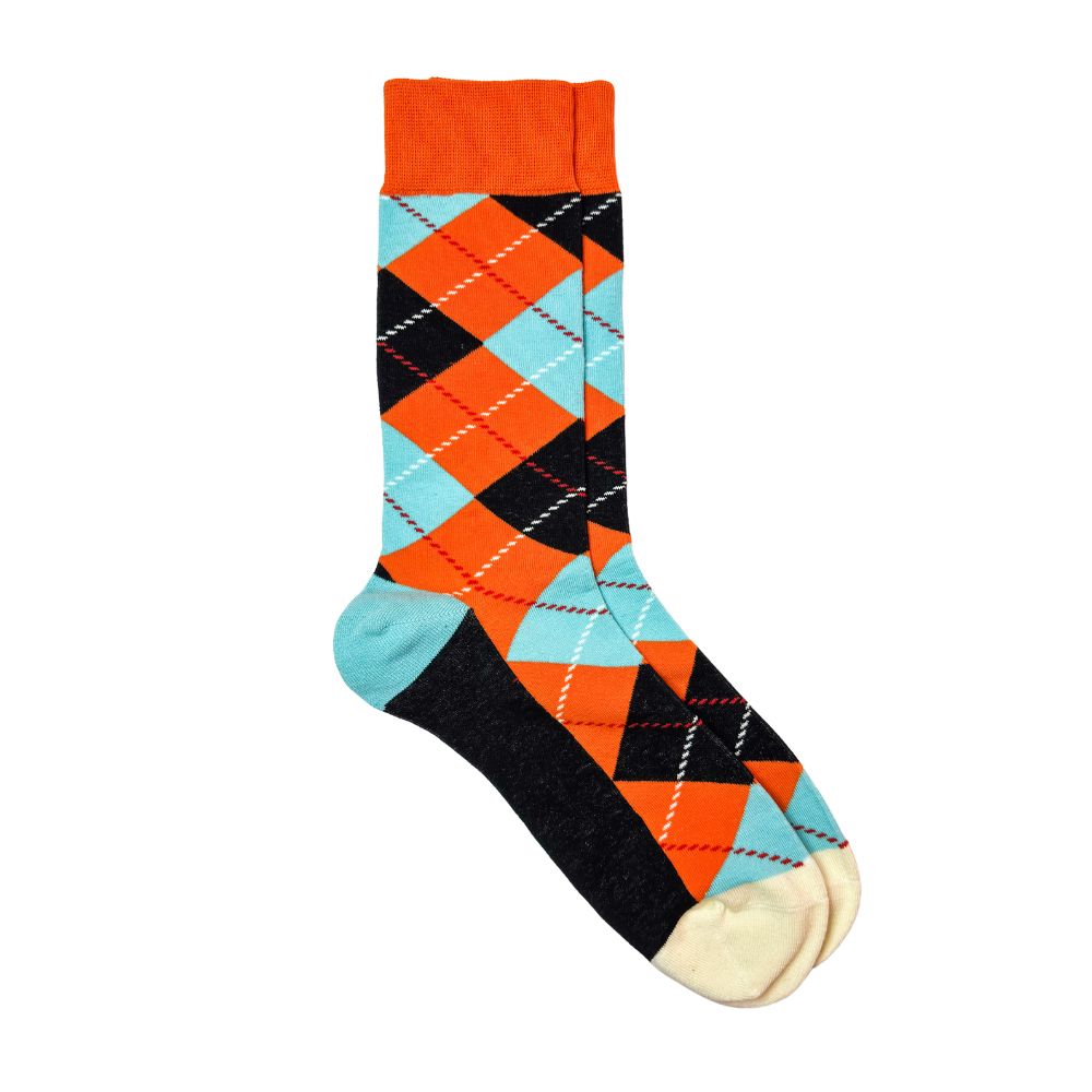 Argyle Orange, Blue & Black Bright Socks for Men β Cotton Crew Socks