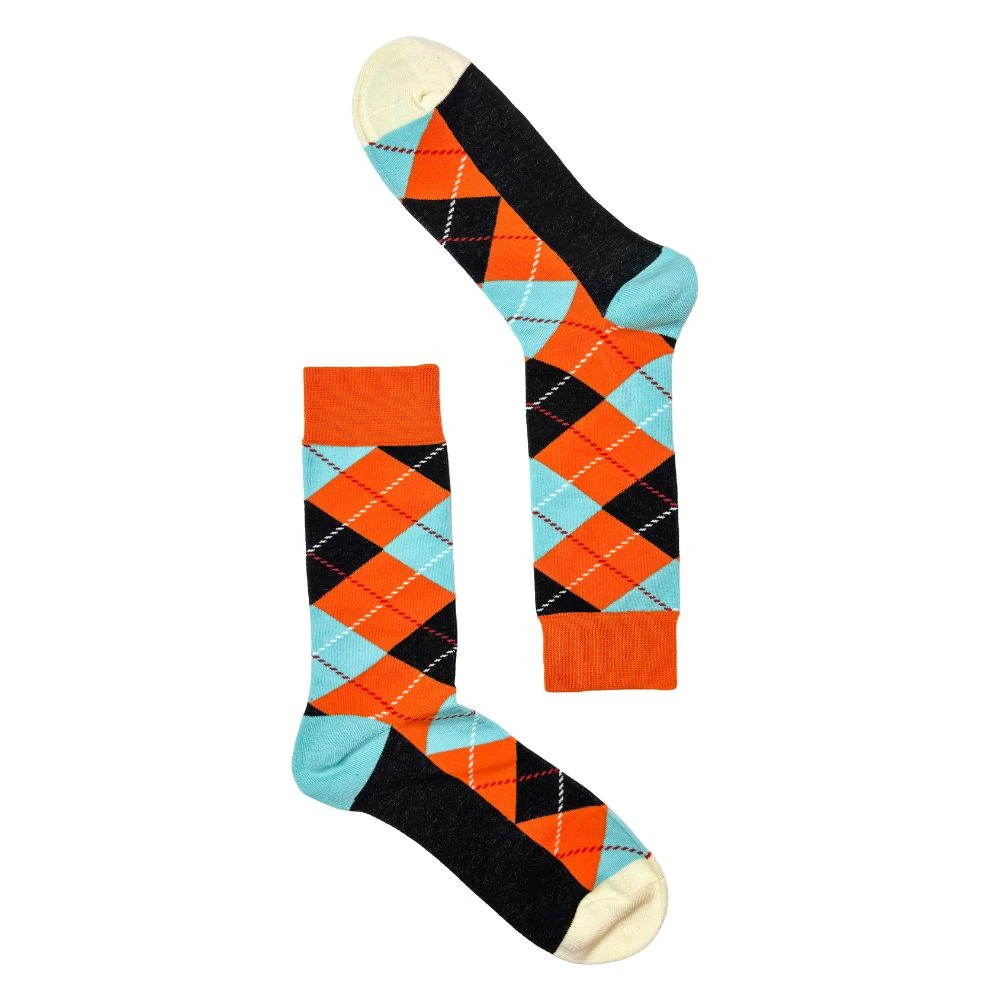 Argyle Orange, Blue & Black Bright Socks for Men – Cotton Crew Socks