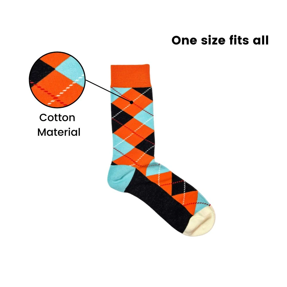 Argyle Orange, Blue & Black Bright Socks for Men – Cotton Crew Socks