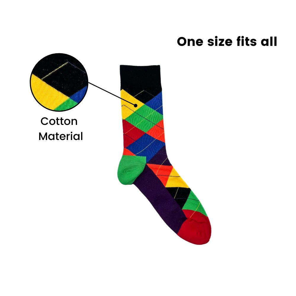 Multicolor Argyle Bright Socks for Men β Cotton Crew Socks