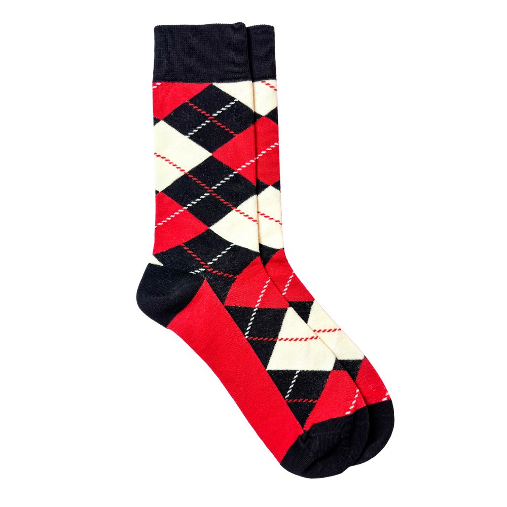 Argyle Red, Black & White Bright Socks for Men – Cotton Crew Socks