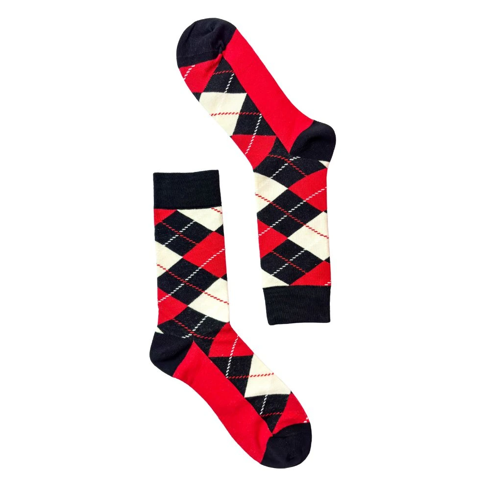 Argyle Red, Black & White Bright Socks for Men β Cotton Crew Socks