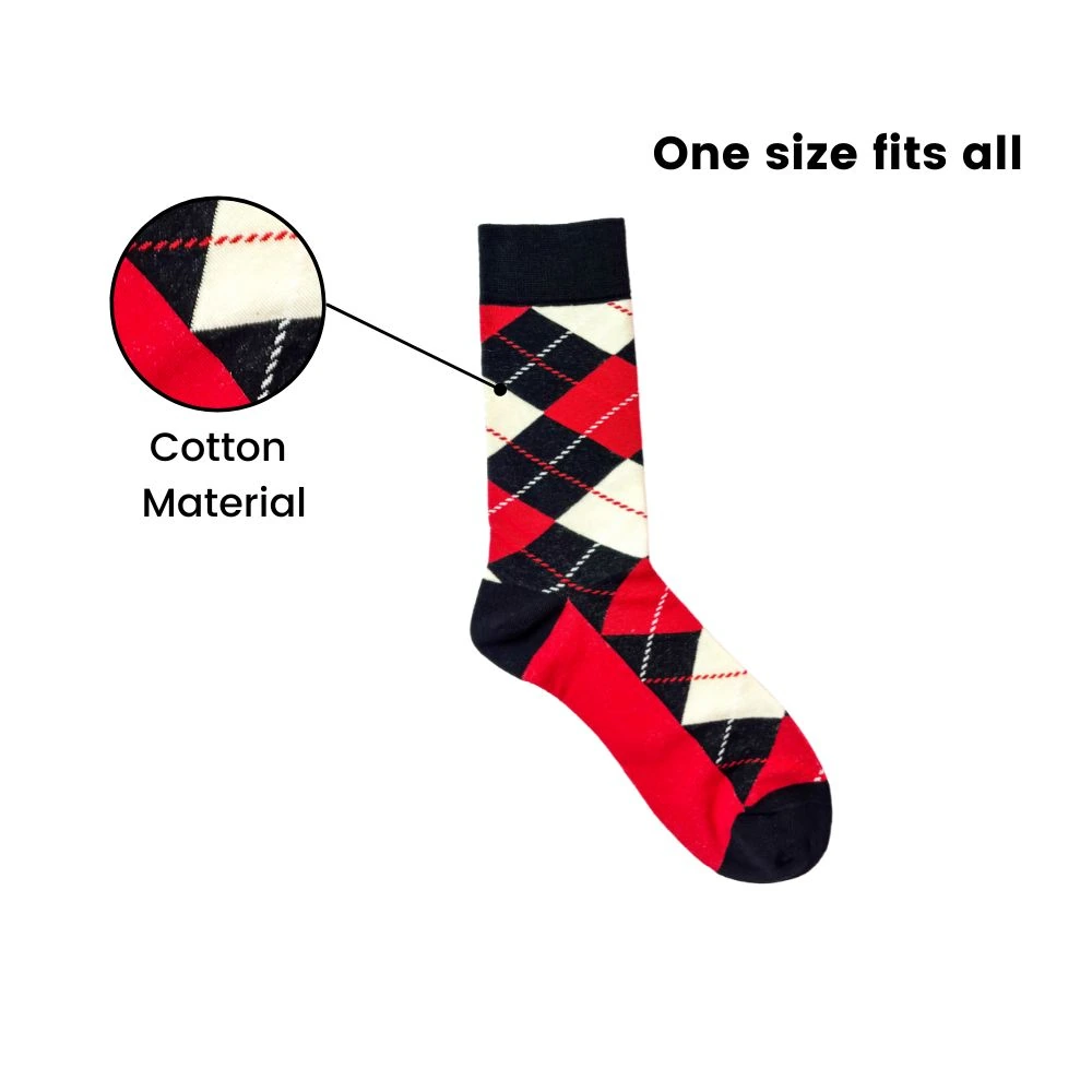 Argyle Red, Black & White Bright Socks for Men β Cotton Crew Socks