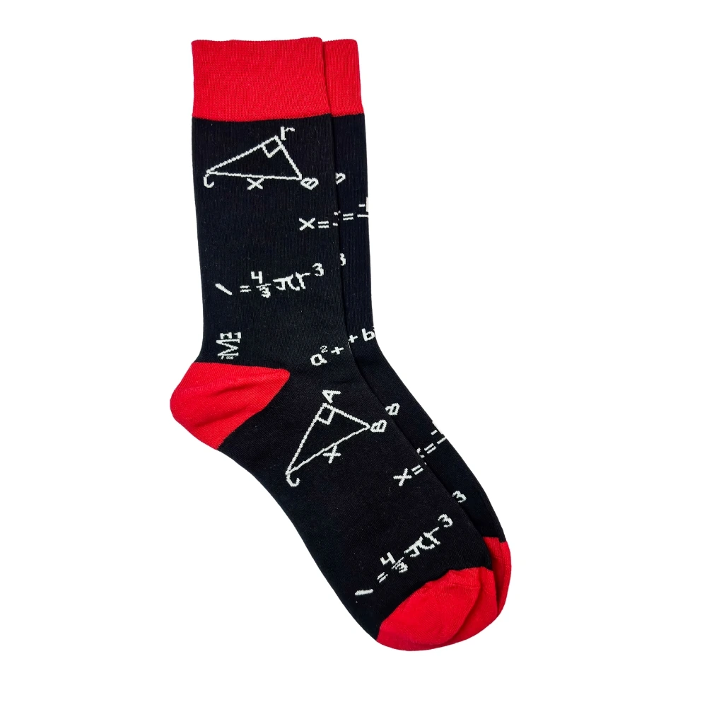 Math Equations Black & Red Bright Socks for Men β Cotton Crew Socks