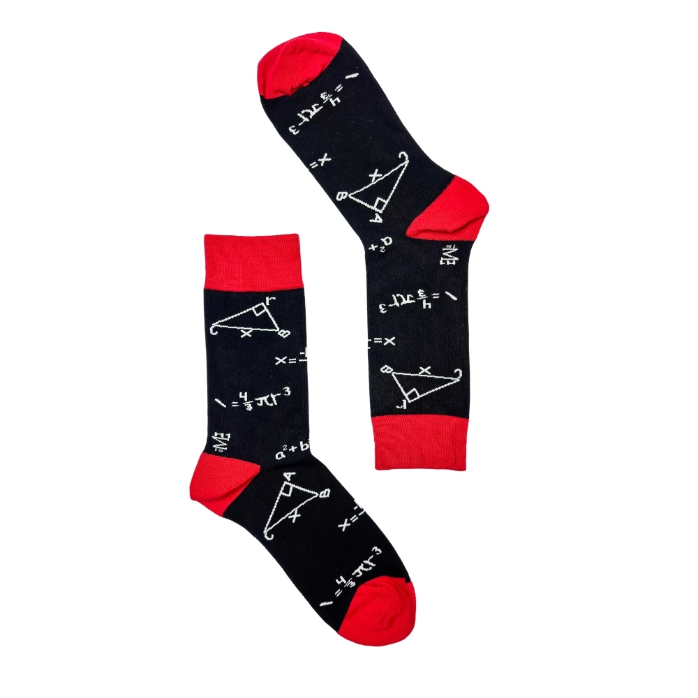 Math Equations Black & Red Bright Socks for Men β Cotton Crew Socks