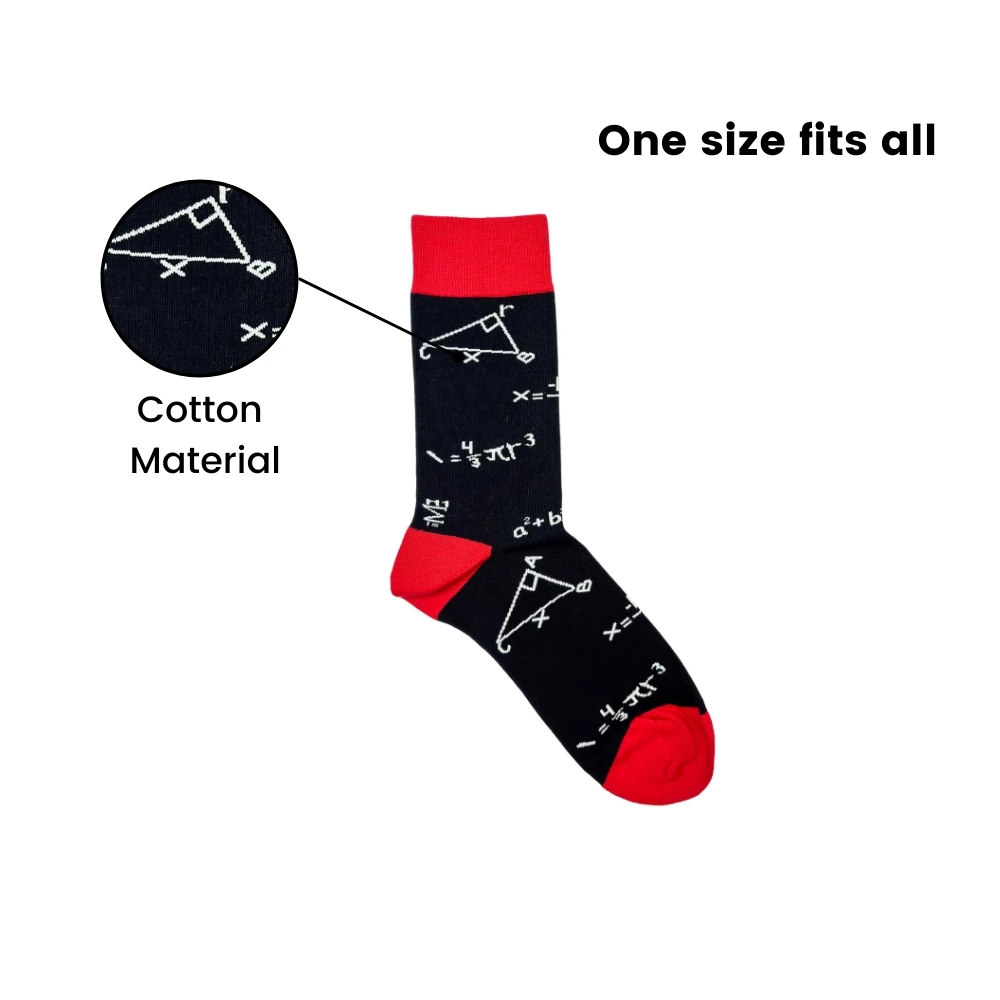 Math Equations Black & Red Bright Socks for Men β Cotton Crew Socks