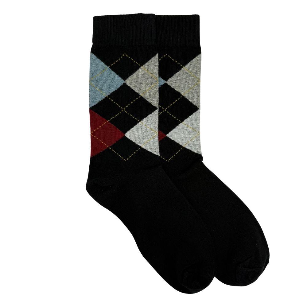 Black Argyle Cotton Dress Socks