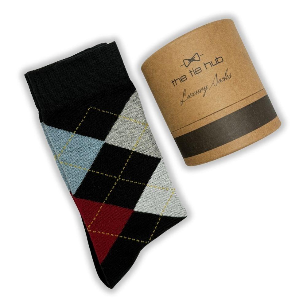 Black Argyle Cotton Dress Socks