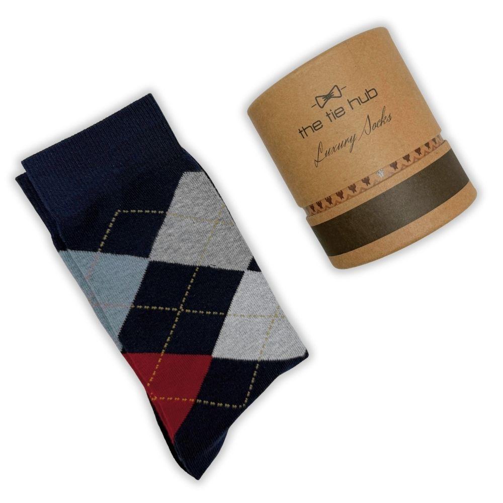 Navy Blue Argyle Dress Socks