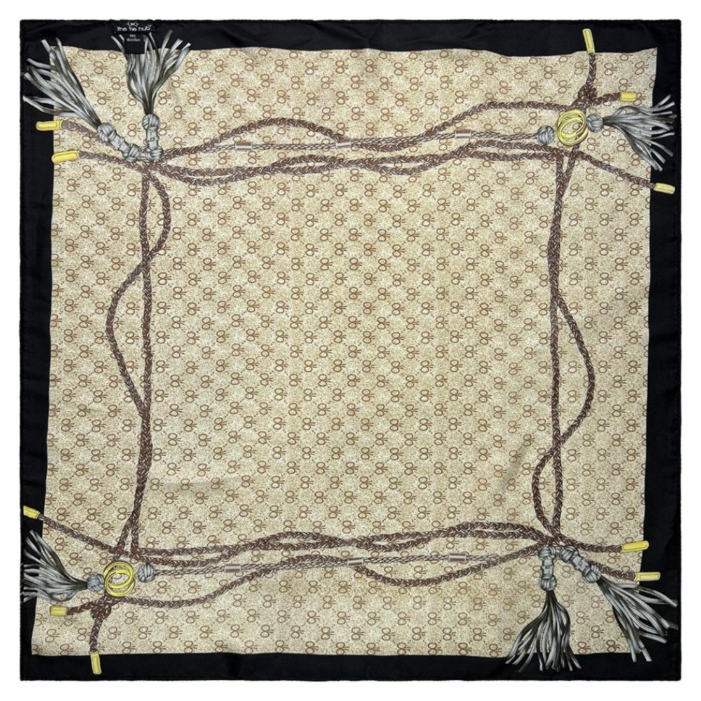 Beige & Black Women's Scarf - Rope & Tassel Print