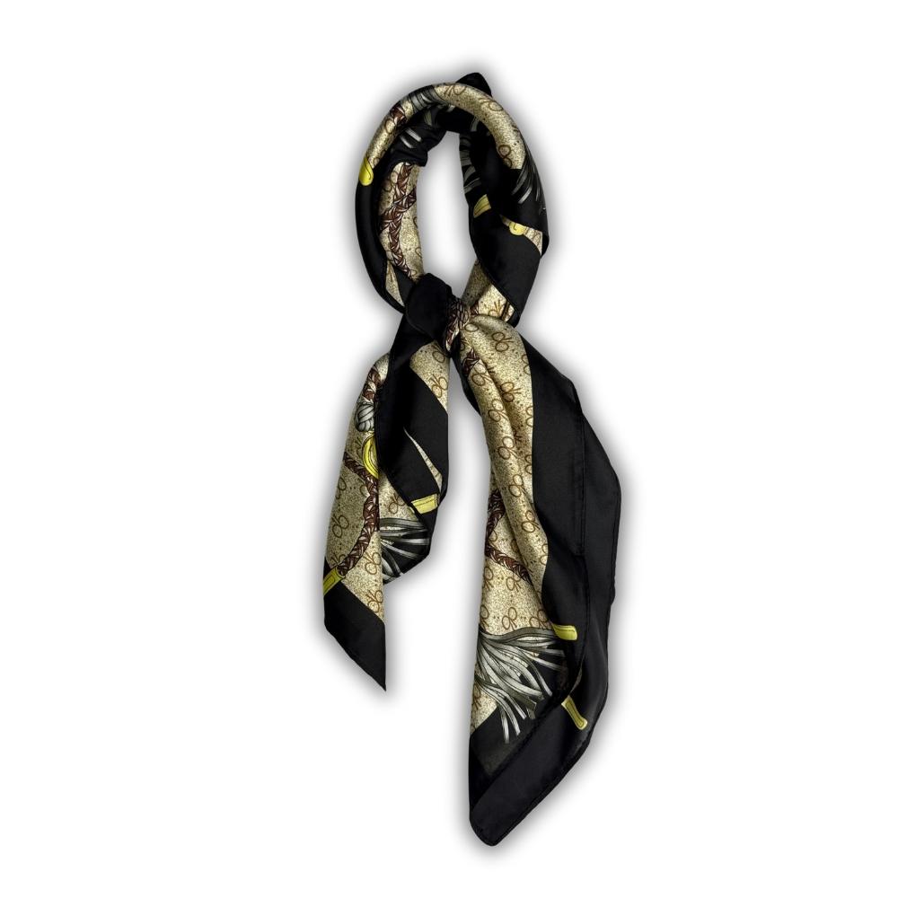 Beige & Black Women's Scarf - Rope & Tassel Print