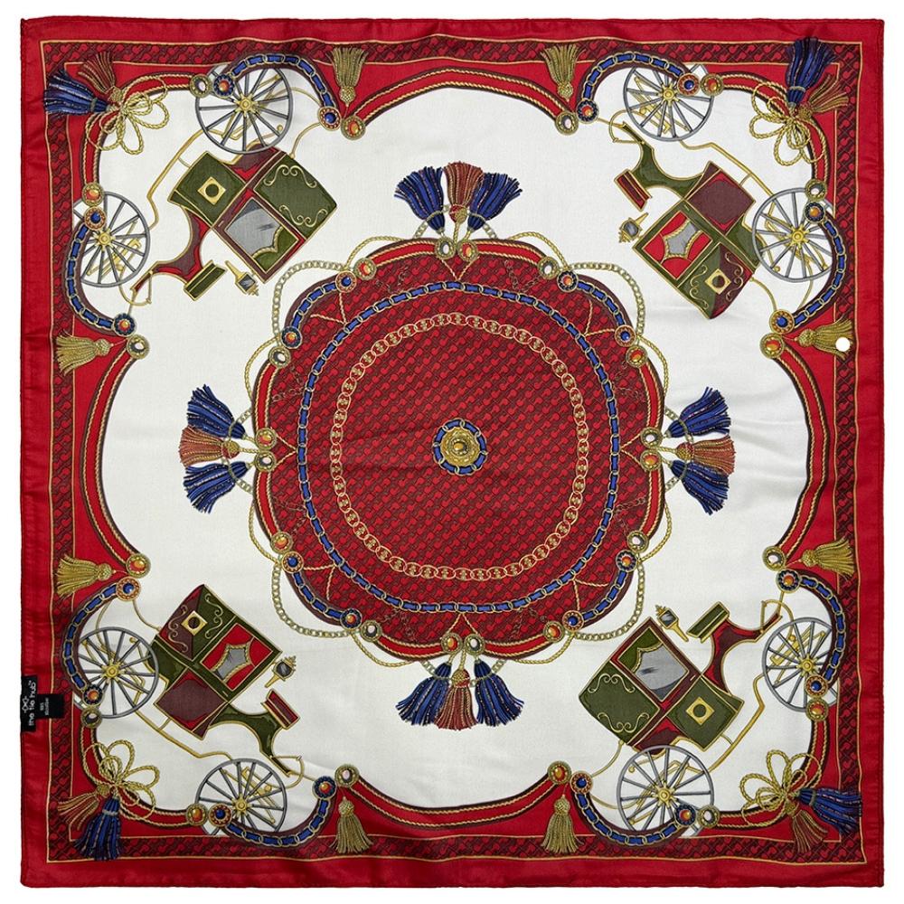 Red & Ivory Pure Microfiber Scarf For Women with Vintage Carriage Medallion Print