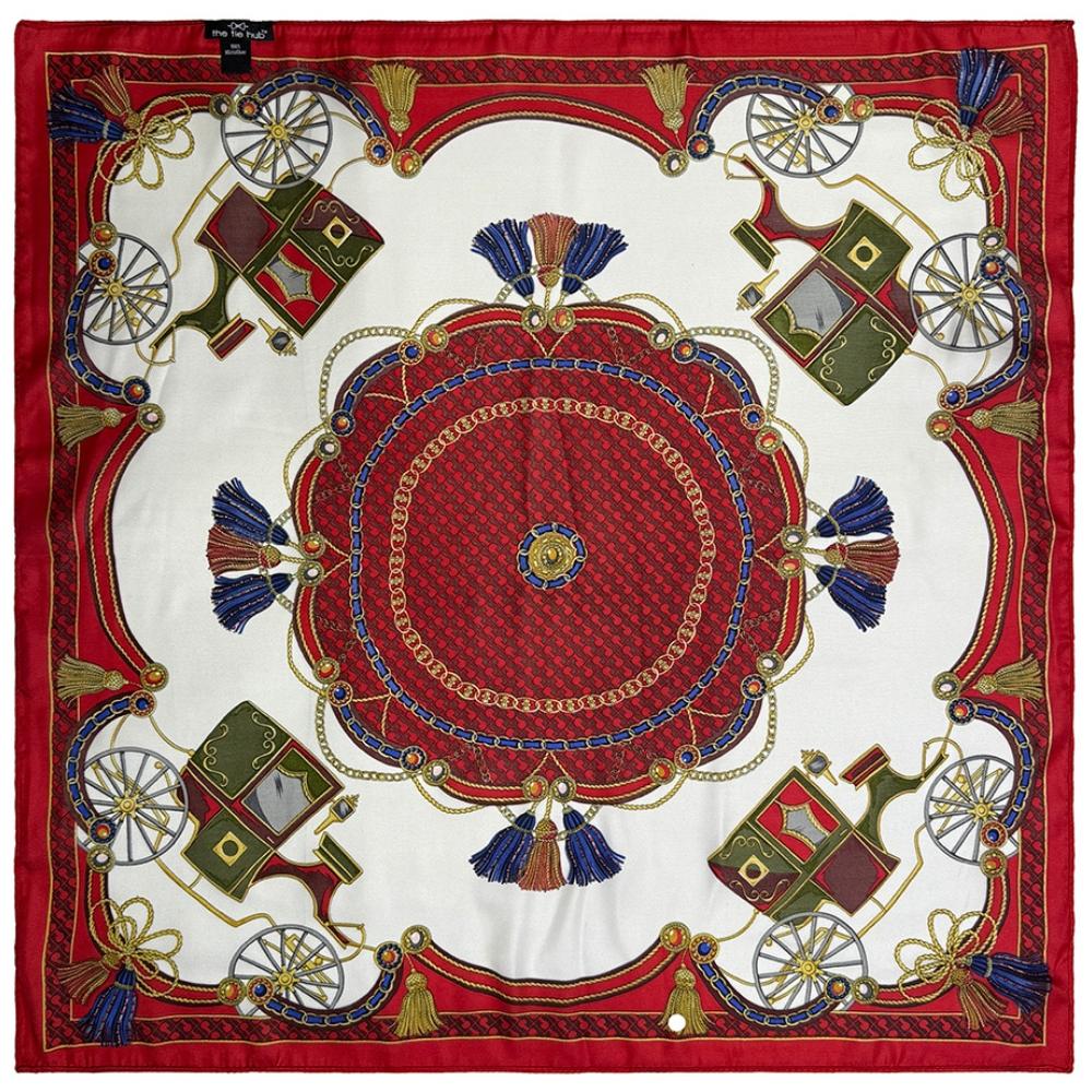 Red & Ivory Pure Microfiber Scarf For Women with Vintage Carriage Medallion Print