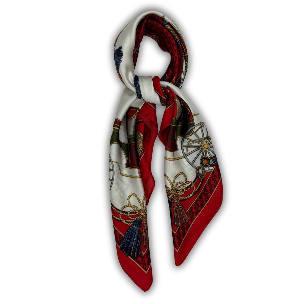 Red & Ivory Pure Microfiber Scarf For Women with Vintage Carriage Medallion Print