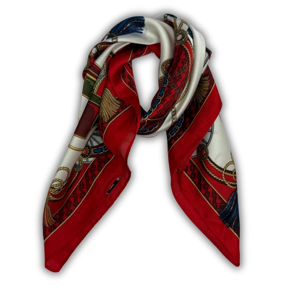 Red & Ivory Pure Microfiber Scarf For Women with Vintage Carriage Medallion Print