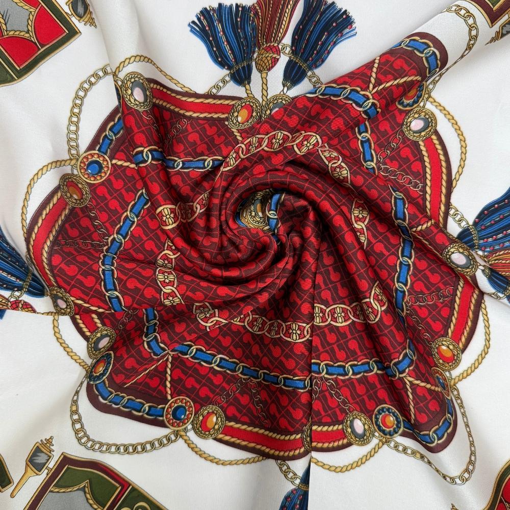 Red & Ivory Pure Microfiber Scarf For Women with Vintage Carriage Medallion Print