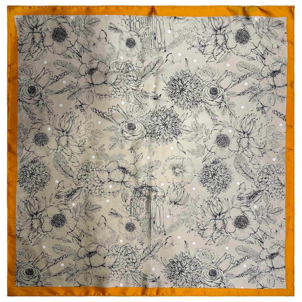 Mustard Yellow & Beige Pure Microfiber Scarf For Women with Floral Sketch Print