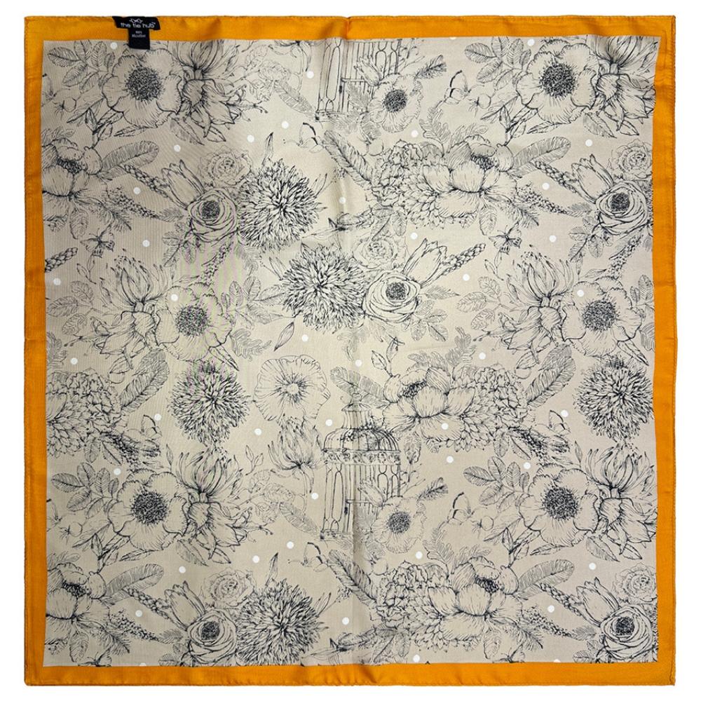 Mustard Yellow & Beige Pure Microfiber Scarf For Women with Floral Sketch Print