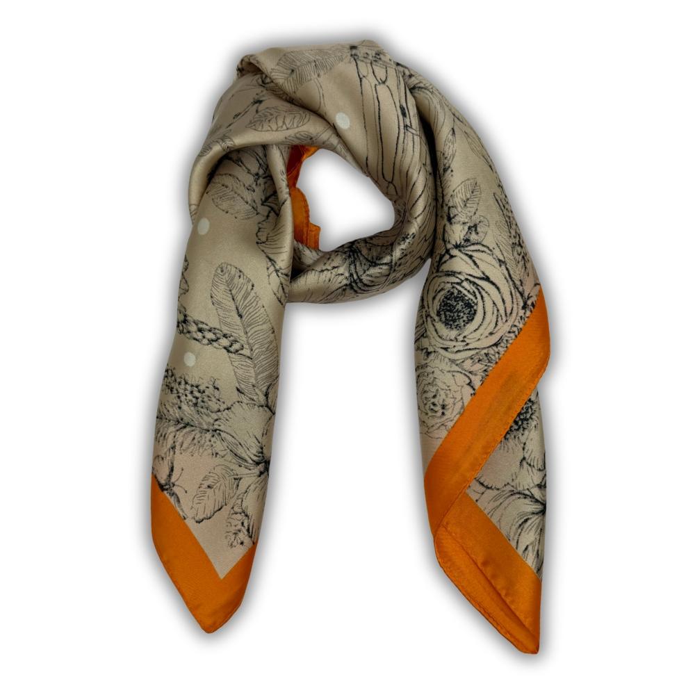 Mustard Yellow & Beige Pure Microfiber Scarf For Women with Floral Sketch Print