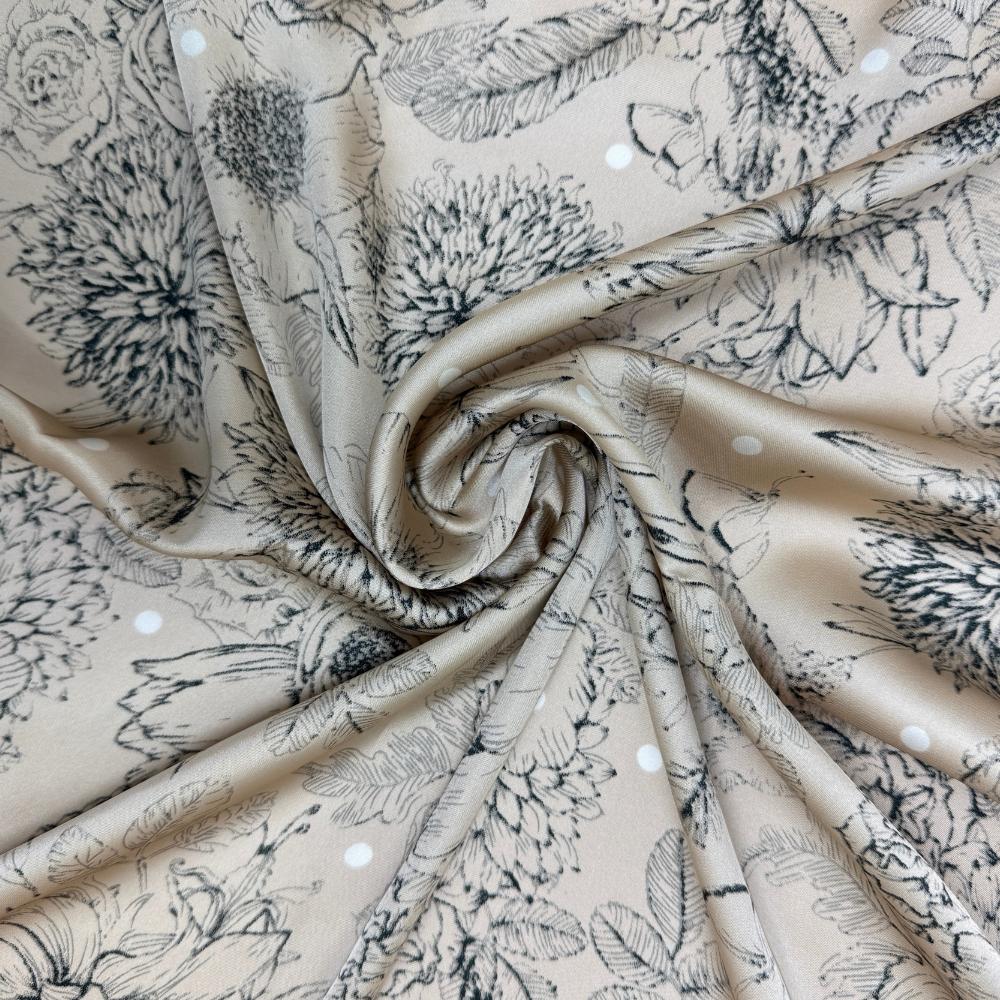 Mustard Yellow & Beige Pure Microfiber Scarf For Women with Floral Sketch Print