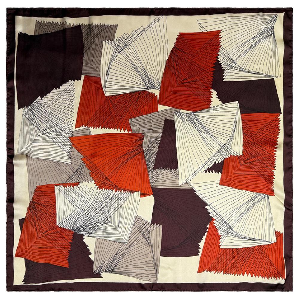Brown & Cream Pure Microfiber Scarf For Women with Abstract Rust Geometric Print