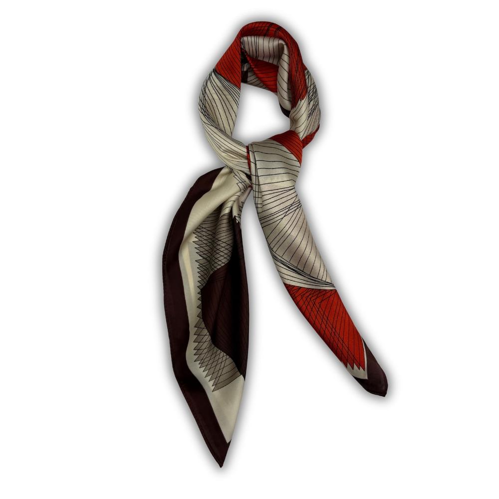 Brown & Cream Pure Microfiber Scarf For Women with Abstract Rust Geometric Print