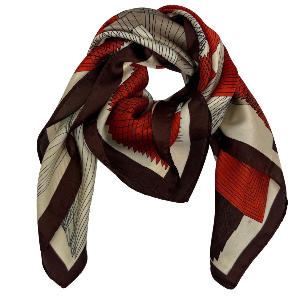 Brown & Cream Pure Microfiber Scarf For Women with Abstract Rust Geometric Print