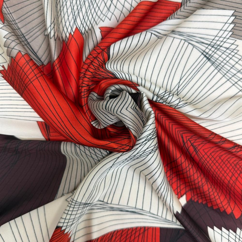 Brown & Cream Pure Microfiber Scarf For Women with Abstract Rust Geometric Print