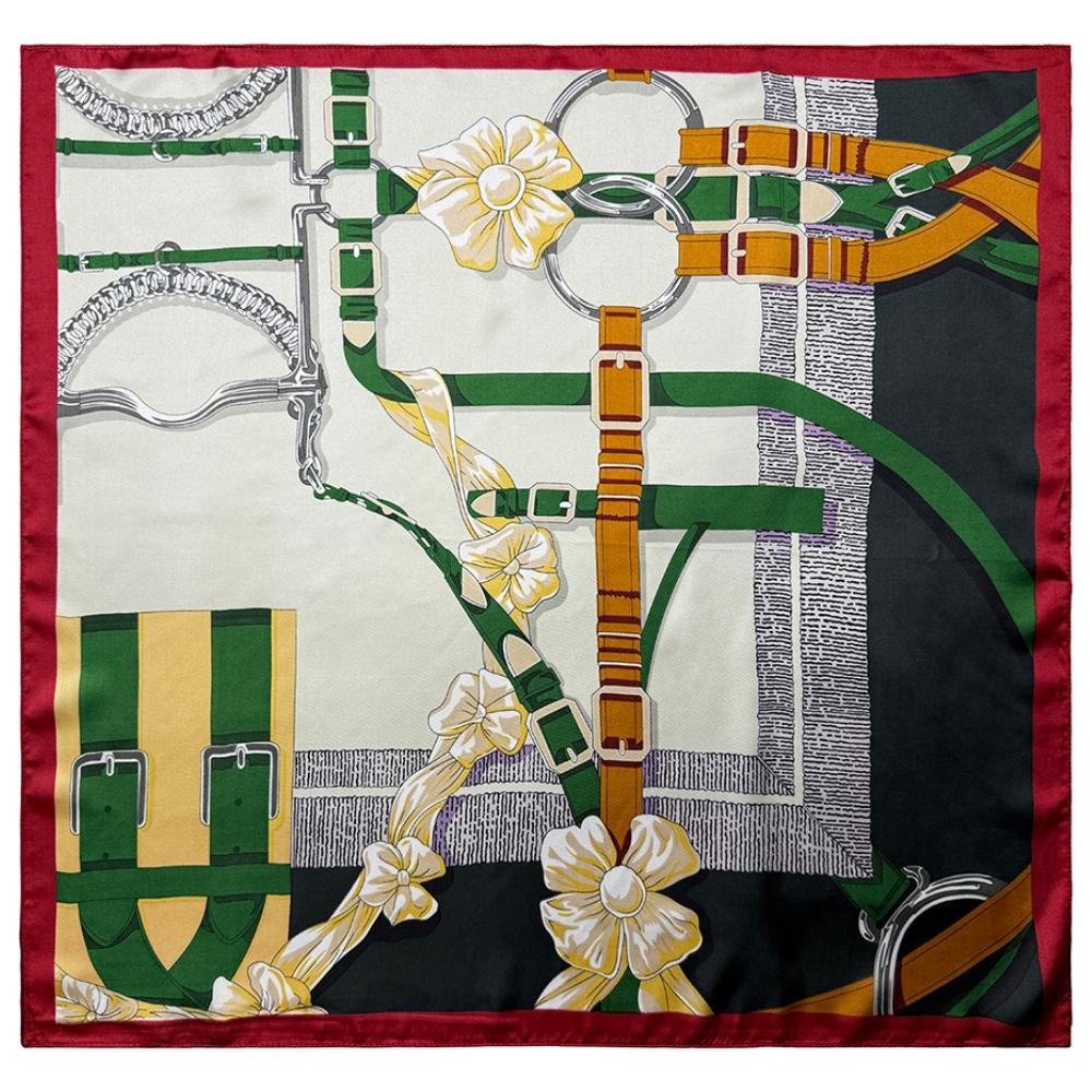 Red & Cream Pure Microfiber Scarf For Women with Green Harness Floral Print