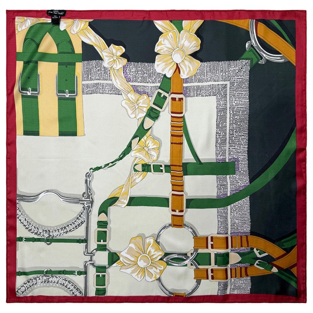 Red & Cream Pure Microfiber Scarf For Women with Green Harness Floral Print