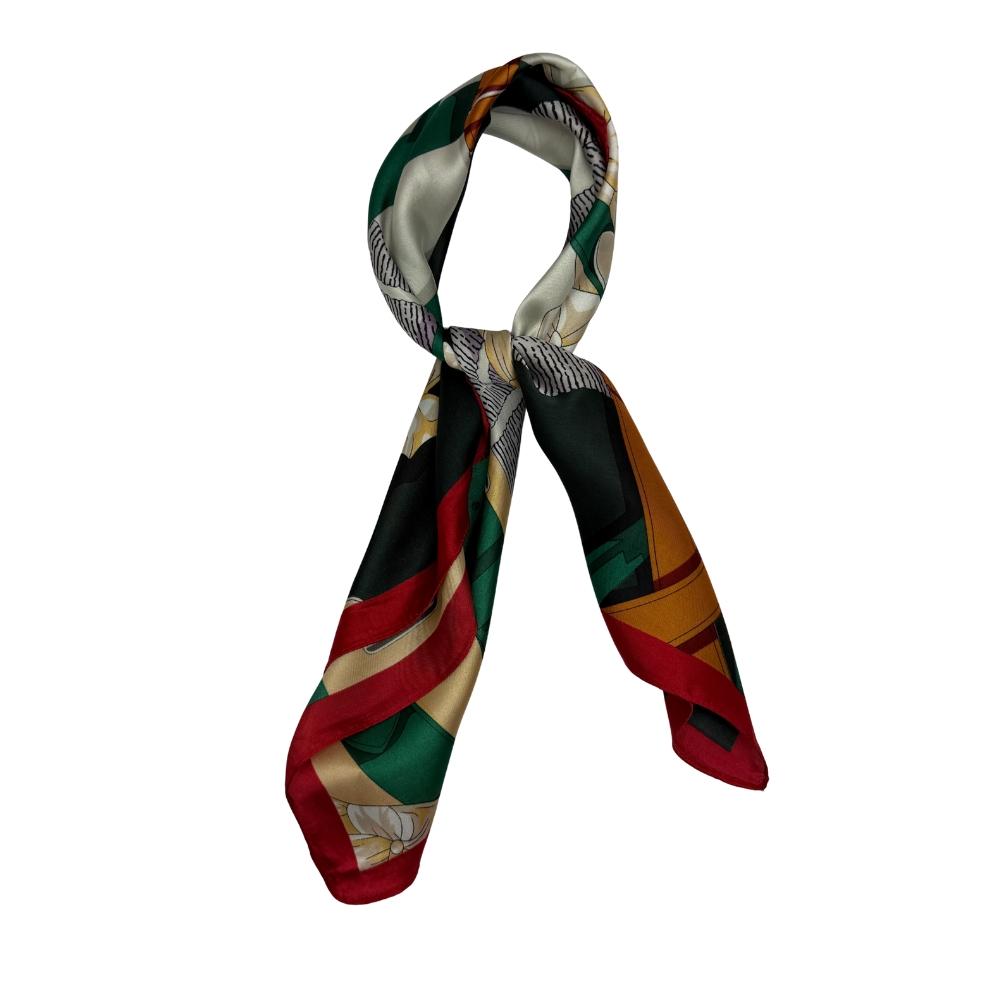 Red & Cream Pure Microfiber Scarf For Women with Green Harness Floral Print