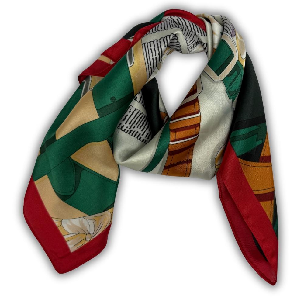Red & Cream Pure Microfiber Scarf For Women with Green Harness Floral Print