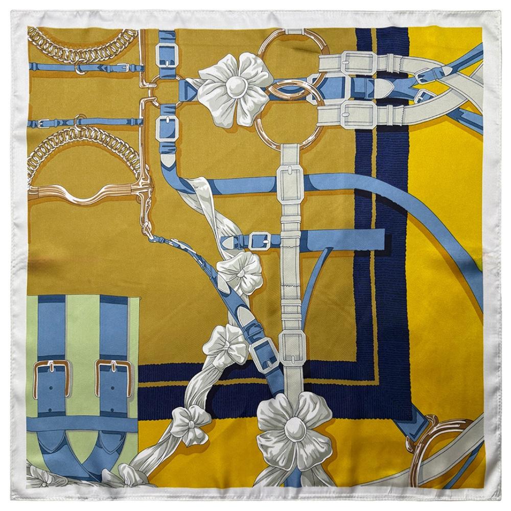 Mustard Yellow & Blue Pure Microfiber Scarf For Women with Harness Floral Print