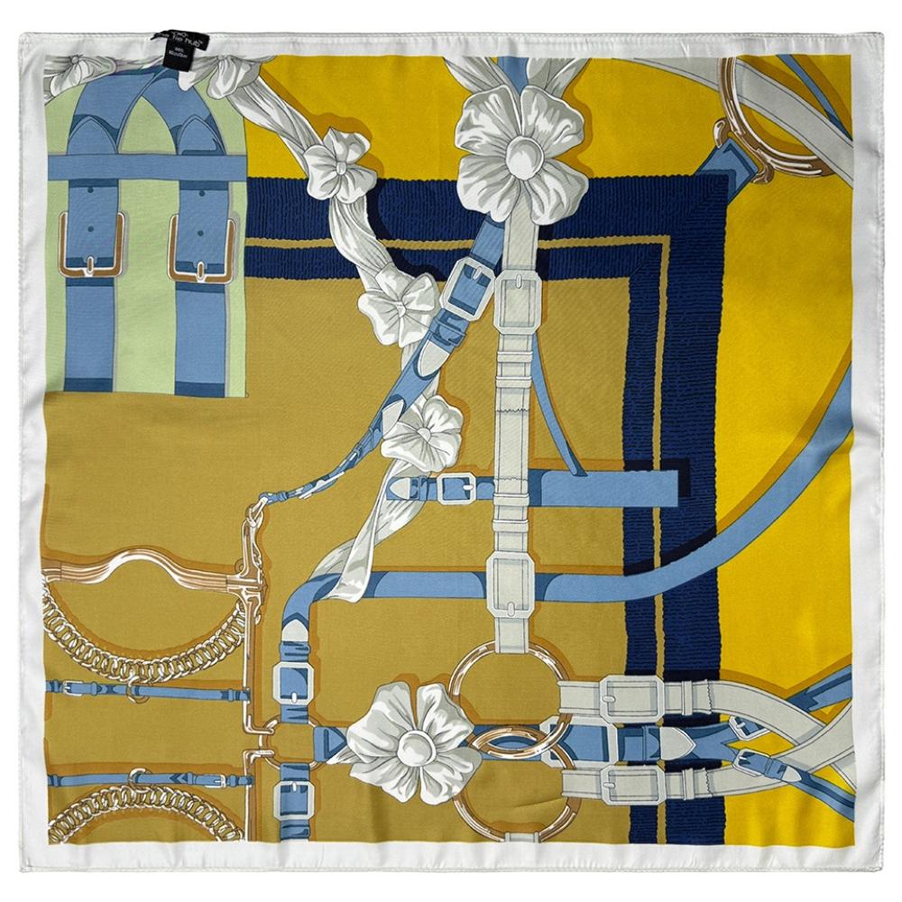 Mustard Yellow & Blue Pure Microfiber Scarf For Women with Harness Floral Print