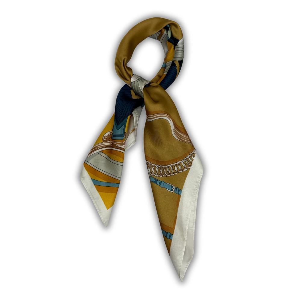 Mustard Yellow & Blue Pure Microfiber Scarf For Women with Harness Floral Print