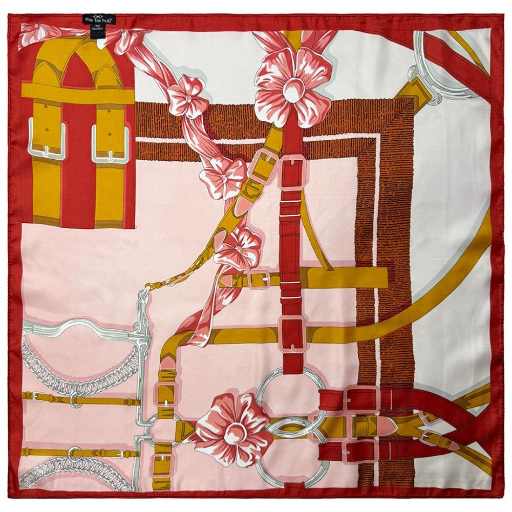 Red & Blush Pink Pure Microfiber Scarf For Women with Harness Floral Print