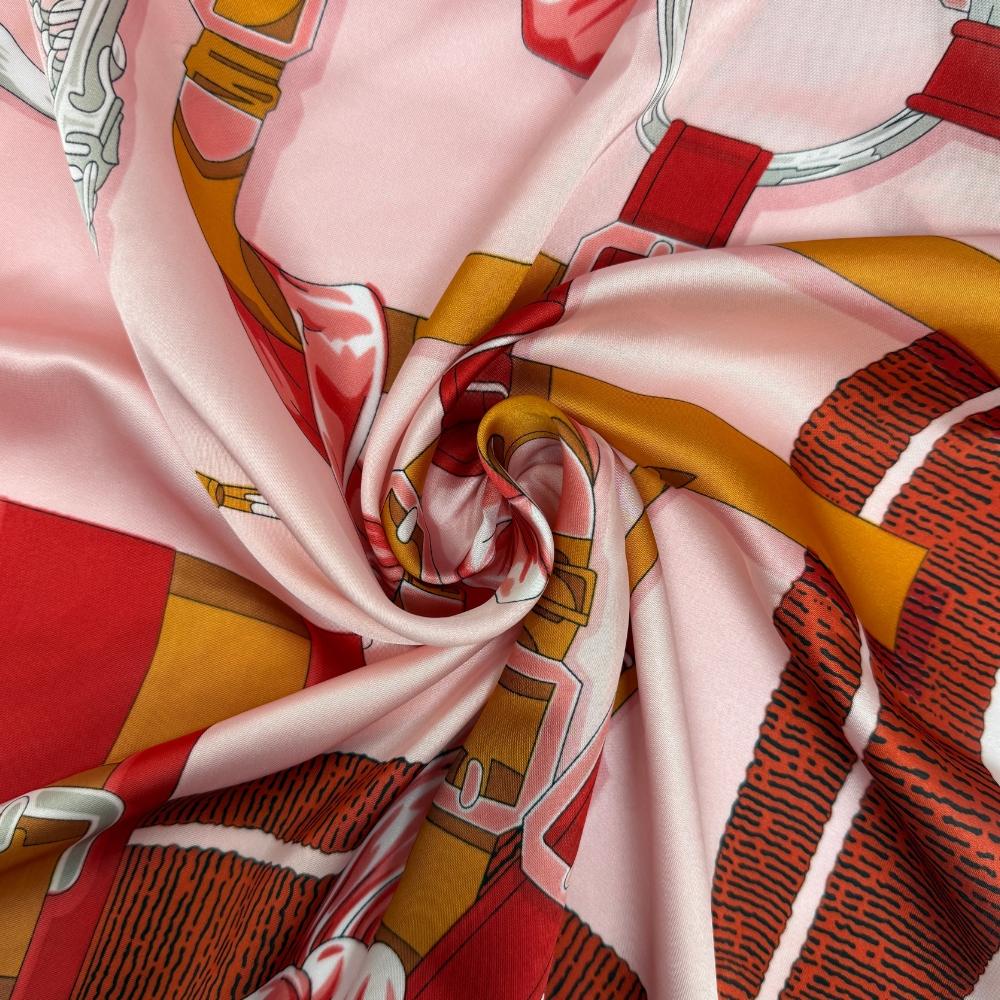 Red & Blush Pink Pure Microfiber Scarf For Women with Harness Floral Print