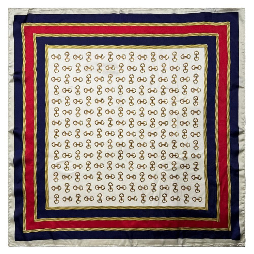 Navy Blue & Red Pure Microfiber Scarf For Women with Gold Chain Print