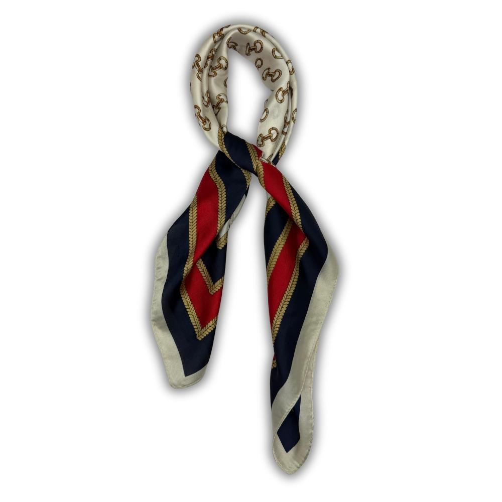 Navy Blue & Red Pure Microfiber Scarf For Women with Gold Chain Print