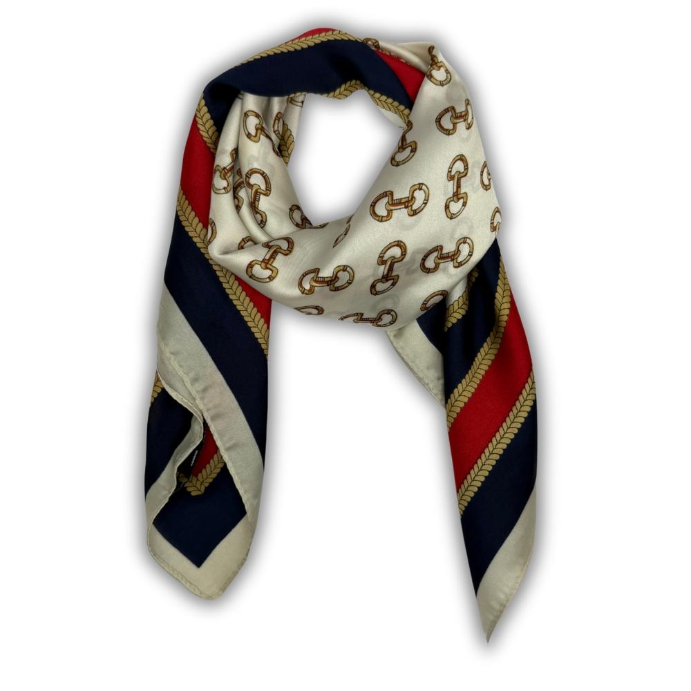 Navy Blue & Red Pure Microfiber Scarf For Women with Gold Chain Print