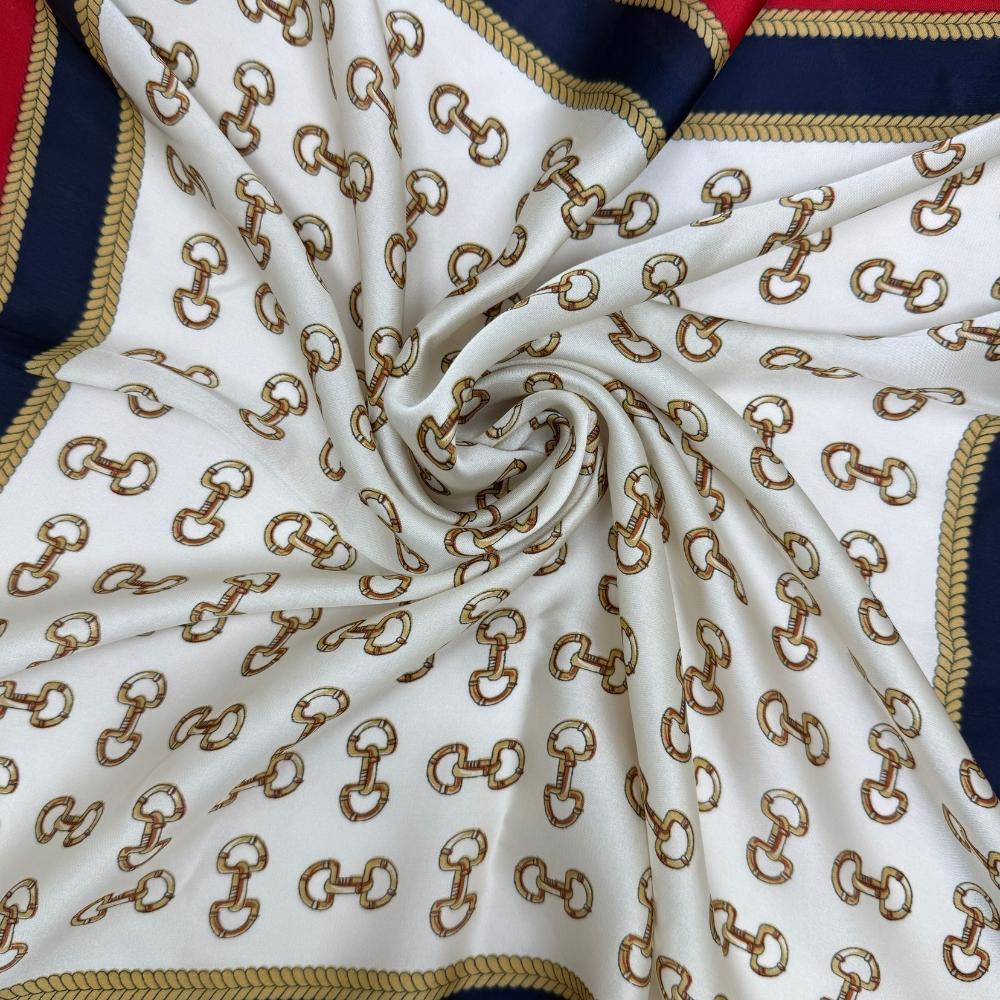 Navy Blue & Red Pure Microfiber Scarf For Women with Gold Chain Print